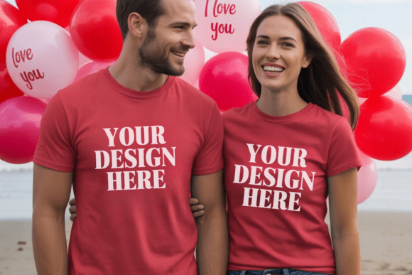 BC3001 Valentine Couple T-Shirt Mockup 1