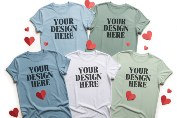 BC3001 Valentine Group T-shirt Mockup 38: Elevate Your Bridal & Romantic Designs with Professional Flat Lay Visuals