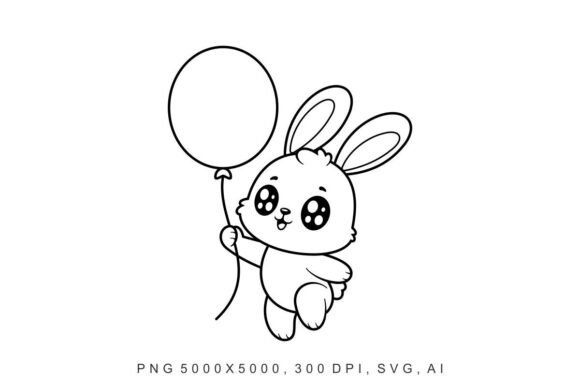 Bunny - Balloons Coloring Design