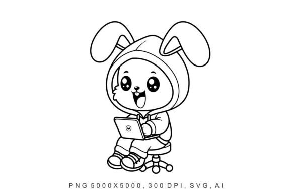 Bunny & Laptop Coloring Page: Free Vector Download for Creative Play and Learning