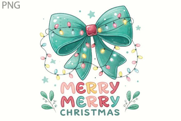 Colorful Bow Merry Christmas Lights PNG