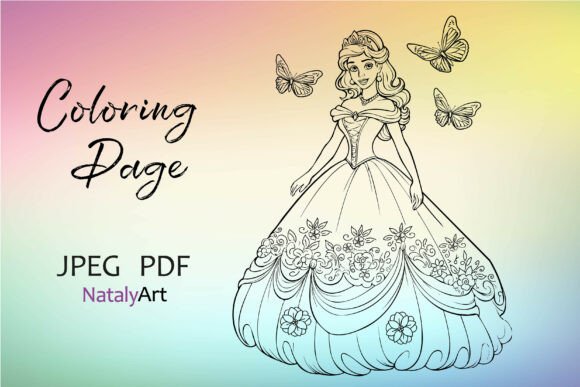 Coloring Page Princess with Butterflies: A Thoughtful Choice for Mindful Coloring