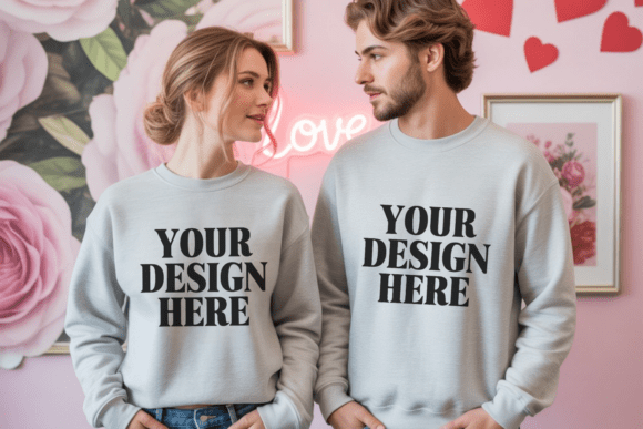 Gildan Valentine Couple T-shirt Mockup 4
