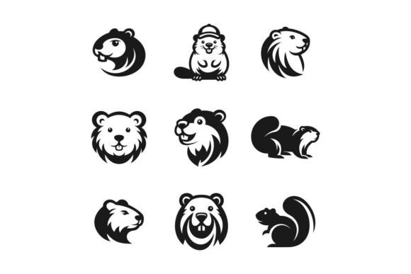 Illustration of Cute Flat Beaver Icons