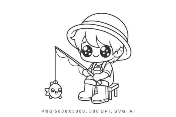 Kids - Fishing Coloring Page