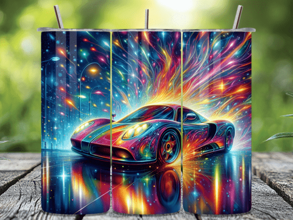 Neon Colorful Sports Car Tumbler Wrap