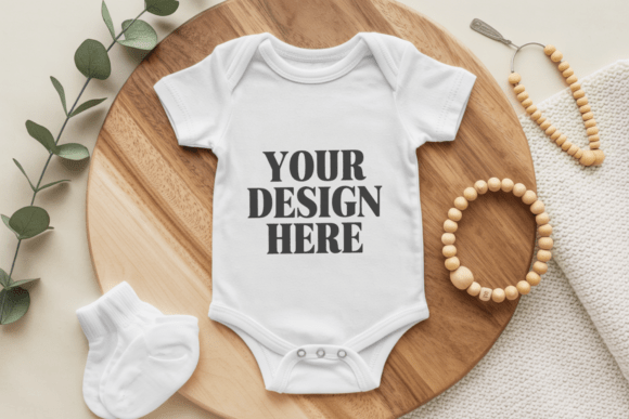 White Baby Onesie Baby Bodysuit Mockup 6: Professional, Effortless Product Presentation for Designers and Sellers
