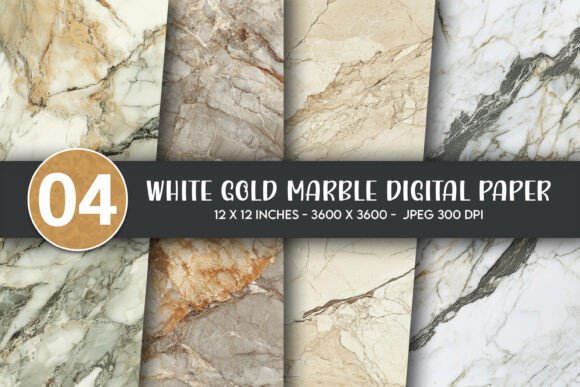 White Gold Marble Digital Paper